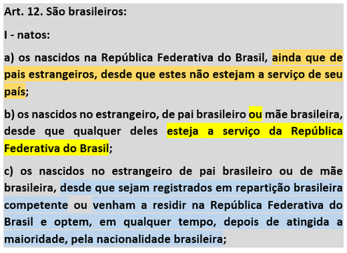 Hipóteses de brasileiro nato (art. 12, I, da CF/88)